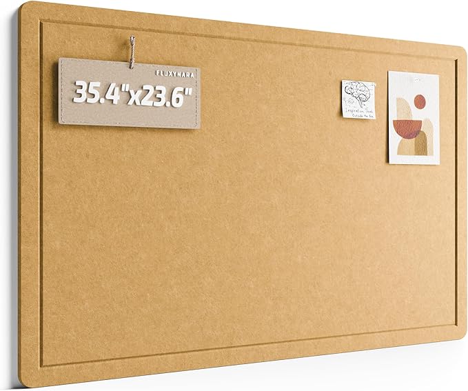 Fluxynara Bulletin Board,35.4" x 23.6" Cork Board Alternative with 12 Safe Removable Adhesive Tabs, Foldable Felt Pin Board for Home Office, Classroom, Bedroom,Entryway for Walls—Mustard Yellow