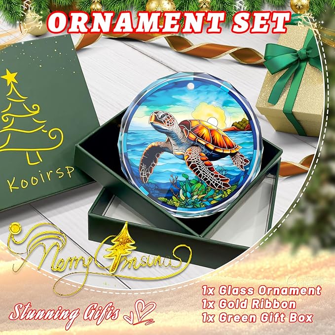 Stained Glass Sea Turtle Ornament - Christmas Tree Decor, Gift Exchange Present