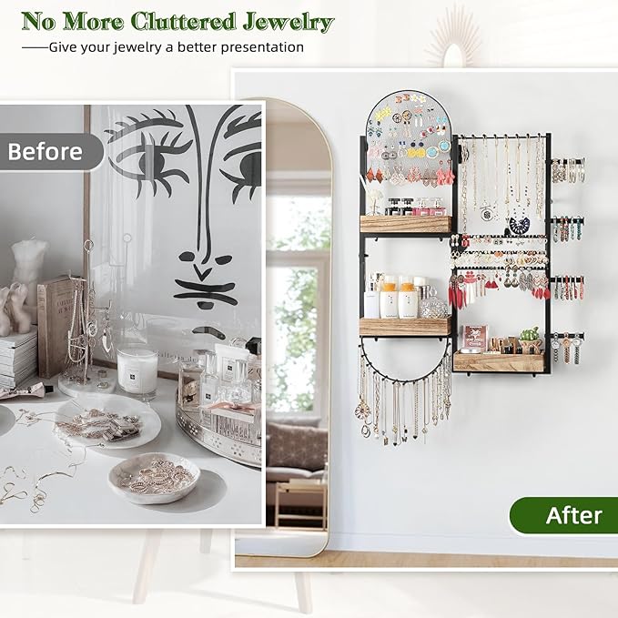 Keebofly Large Jewelry Organizer - Big Wall Mount Hanging Jewelry Holder Display for Earrings, Rings, Necklaces, Bracelets, Makeup, Perfume & Watches