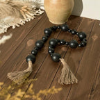 2" Extra Large Wood Bead Garland with Tassels, 50" Long Rustic Farmhouse Wooden Beads Garland, Decorative Beads Boho Decorations for Home Table Mantle Black