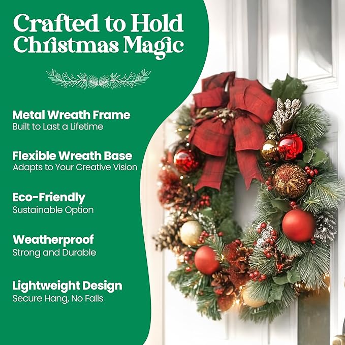 2-Pack 8 Inch Wire Wreath Frame – Round Metal Wreath Form with Ring Design for DIY Crafts, Floral Projects, and Home Decor – Dark Green Wire Frame for Christmas Holiday & Weddings