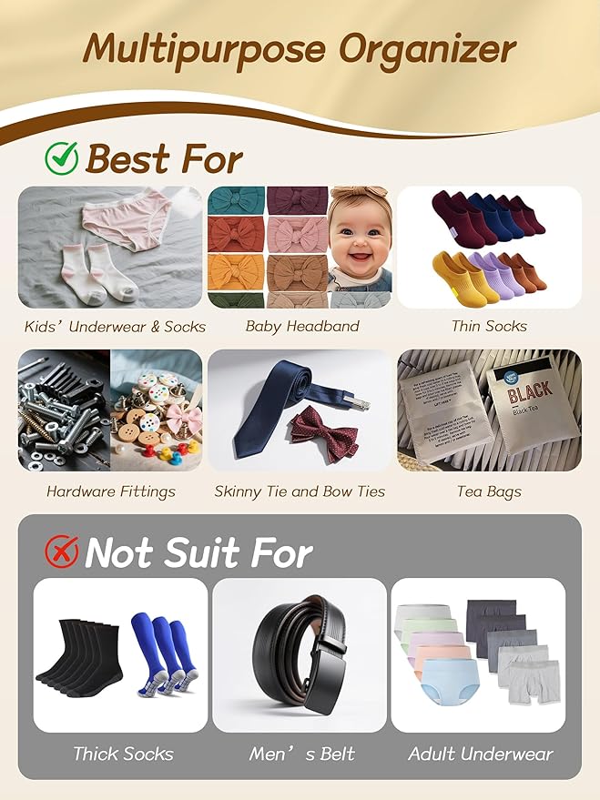 Sock and Underwear Organizer for Drawer with Lid, 15 Grid Plastic Storage Box for Closet and Dresser, Drawer Organizer for Baby Clothes and Nursery, Tie and Necktie Holder, Small Parts Storage Box