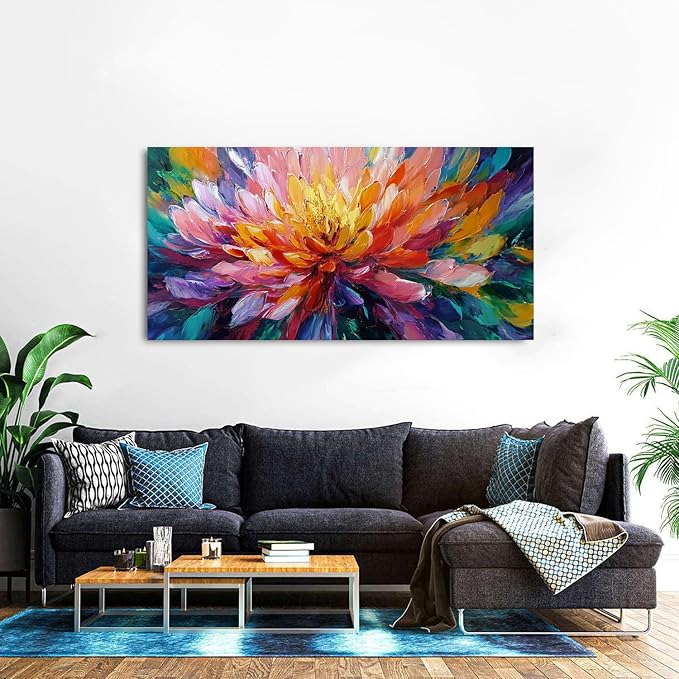 Abstract Lotus Wall Art Zen Wall Decor Large Colorful Lotus Flower Pictures for Bedroom Yoga Spa Room Abstract Blossom Floral Canvas Prints Meditation Artwork Living Room Home Decoration 29.53x57.87"
