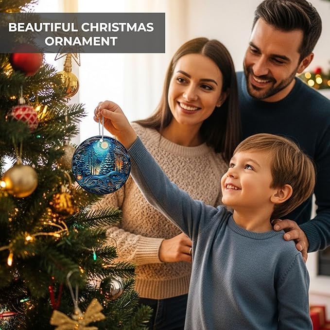 Jabihome Christmas Ornaments 2025, Exchange for Women, Men, Collectible Dated Year Ornaments for Tree, Unique Acrylic Suncatcher, Printed Stained Glass Effect Decor (Moonlit Forest)