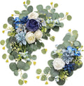 Odouzy Artificial Wedding Arch Flowers for Wedding Sign,Set of 2 for Welcome Ceremony Sign,Faux Floral Swags,Wedding, Banquet and Reception Backdrop Floral Decoration (Blue)