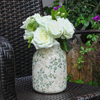 Beige and Green Vintage Rustic Ceramic Vase,Handcrafted Farmhouse Decorative Vase, Easy to Clean Perfect for Flowers Wedding Centerpiece or Shelf Decor 8Inch