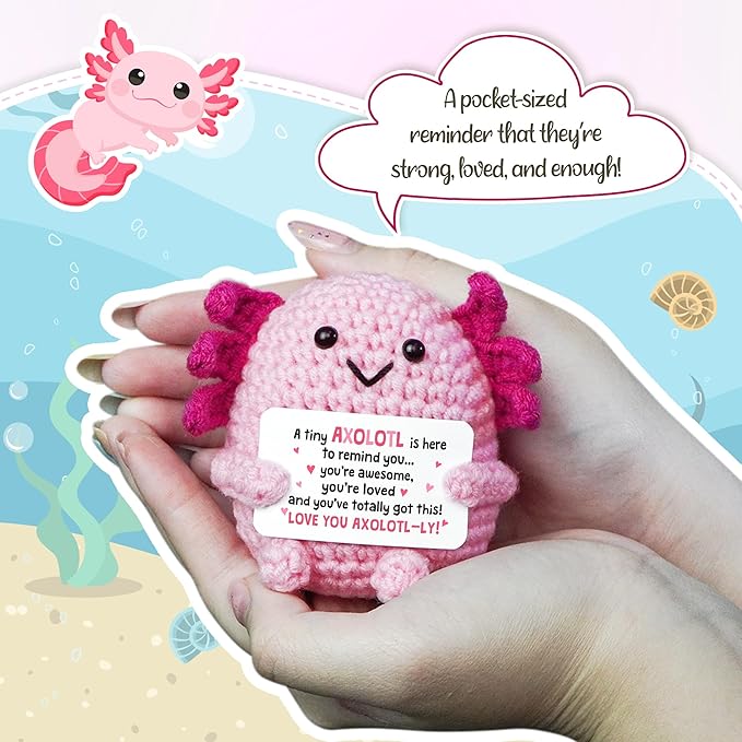 OASSIE Kindergarten Graduation Gifts for Kids - Positive Crochet Animals Axolotl - 6 7 8 9 10 11 12 Years Old Inspirational Birthday Preschool Teen Girl Gifts Trendy Stuff for Kids Teens