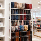 Wall Mounted Display Rack, 7-Layer Wrapping Paper Ribbon Organizer Scarves Tie & Scarf Rack Belts Towel Holder Necktie Hijab Stand Metal Shelving for Home, Retail Stores, Flower Shop