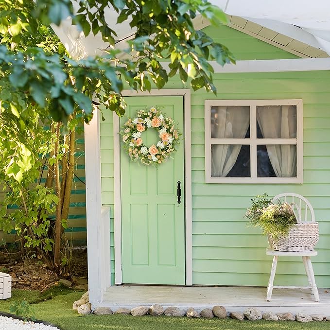 AMF0RESJ Artificial Spring Summer Wreaths for Front Door Daisy Wreath with Daisy,Hydrangea,Peony Flower for Indoor Outdoor Farmhouse Home Porch Wall Window Festival Wedding Decor