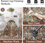 U'Artlines 3' x 18' Boho Hallway Runner Rug, Rust Non Slip Washable Vintage Farmhouse Accent Rug Carpet for Kitchen Entryway Laundry and Living Room (Rust＆Teal)