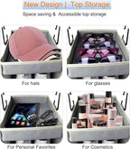 Large-Sized Hanging Shoe Organizer 10-Shelf, Sturdy Hanging Closet Organizer with 8 Side Pockets, Wider Hanging Shelves for Storage Shoes Clothes Jeans Shirts Toys, Grey