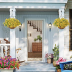 Artificial Faux Hanging Mums Plants Flowers Basket for Outdoors Summer Autumn Decoration,Hanging Planters with Fake Silk Daisy UV Resistant Realistic for Outside Porch Patio Balcony Garden Home Yellow