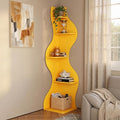 YOWOS Modern Corner Shelf, 5 Tier High Corner Bookshelf for Small Spaces, Scalloped Corner Bookshelf and Storage, Wooden Display Stand for Plants, Books and Decorations (Yellow)