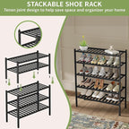 2 Tier Bamboo Shoe Rack for Closet Free Standing Wood Shoe Shelf for Entryway Small Space Stackable 27"x11"x13" (Black)