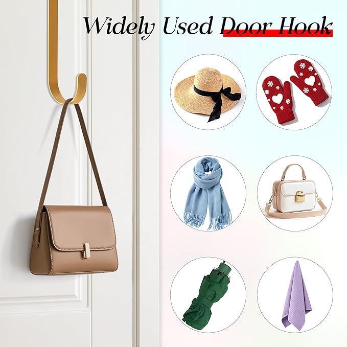 MCFULL 12 in Wreath Hangers for Front Door,Sturdy Metal Wreath Doors Hangers,Over The Door Hooks for Front Porch Decor,Gold Garland Hooks Holders for Halloween Christmas Decorations,2 Packs