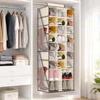 VERONLY Hanging Shoe Organizer for Closet-Collapsible Storage Rack with 25 Sections & 4 Side Pockets, Hanging Shoe Shelves for Hats,and Clothes, Beige
