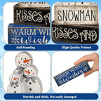 Lineshading 4 Pcs Winter Table Decor Wooden Snowman Decorations Winter Tiered Tray Decor Christmas Centerpieces Rustic Decorative Snowman Block Signs Gift Farmhouse for Kitchen Home Desk