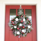 [Front Door Wreath Hanger] - Colonial Design | Adjustable Hook Length for Tall and Small Doors | Padding to Prevent Damage Like Scratch and Dents | Heavy Duty Cast Iron Metal Hangar - (White)