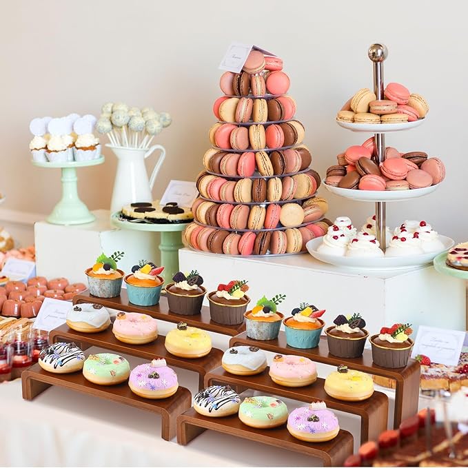 2 Sets, 6 PCS Total, Wood Risers Display Stand, Cupcake Dessert Cake Stand, Wooden Cologne Perfume Stands, Wood Riser for Kitchen Counter, Vendor Booth Display Items, Size: 9.4in, 10.6in, 11.8in (Walnut Color)