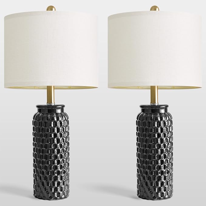 USumkky 24" Modern Ceramic Black Bedside Lamp Set of 2 Table Lamp for Bedroom Decor Farmhouse Table Lamp for Living Room Office Dorm