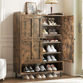 Brown 7+1 Tier Farmhouse Shoe Storage Cabinet - 45" Tall Entryway Organizer with Cross Molding Doors, 3 Adjustable Shelves & Metal Legs, Shoe Rack for Front Door Entrance