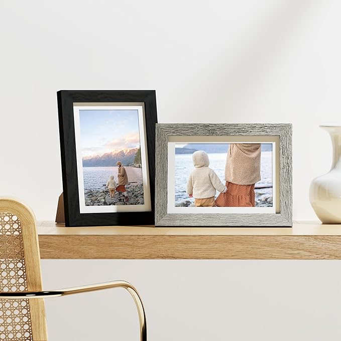 Vittanly 5x7 Picture Frames Set of 9, Display 4x6 Pictures with Mat or 5x7 without Mat, Photo Frames for Wall or Tabletop with Plexiglass, Engineered Wood, Black&Brown&Grey