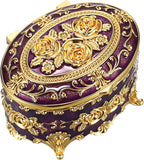 Hipiwe Vintage Oval Jewelry Storage Box Metal Trinket Organizer Purple Treasure Chest Box for Earring Necklace Ring Holder Gift for Women