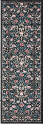 GarveeHome Indigo Blue Vintage Floral 2x6 Runner Rug Washable Kitchen Rugs Non Slip Boho Long Rug for Hallways Bedroom Entryway Bathroom Mat with Rubber Back