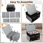 Shoe Organizer for Closet, Foldable Shoe Storage Bins with Lid & Adjustable Dividers, Fabric Shoe Box Storage Containers with Four Reinforced Handles, Fits 16 Pairs, 1 Pack, Black