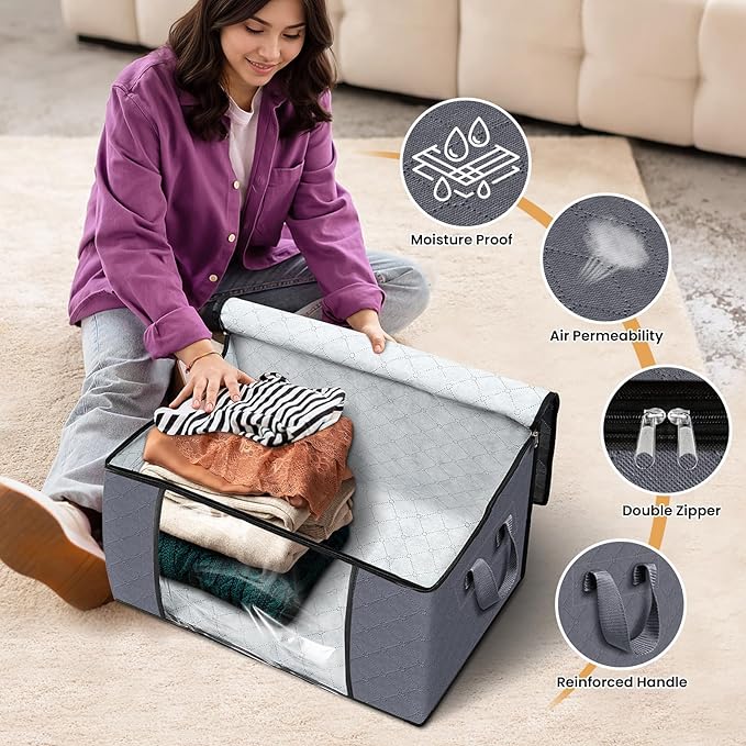 Fab totes Storage Bags,Clothes Blanket Storage Bins Foldable Closet Organizers with Reinforced Handle for Home Dorm Storage and Organization,Fabric Bags for Organizing Bed Sheets,Clothing,Comforters