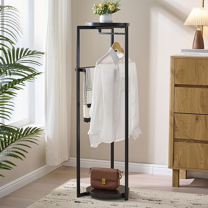 Kings Brand Furniture Suit Valet Stand, Coat Rack with Rods & Storage Trays - Tie Jacket Hanger, Freestanding Clothing Organizer Perfect for Bedrooms & Entryways, Black