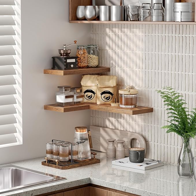 RALGEND Floating Shelves for Wall, 1.5" Thick Wall Shelf Set of 3 with Invisible Brackets, 15.7L x 7.9W Hanging Shelves Farmhouse Home Decor for Bathroom, Living Room, Bedroom, Rustic Brown 4301BJP3BF