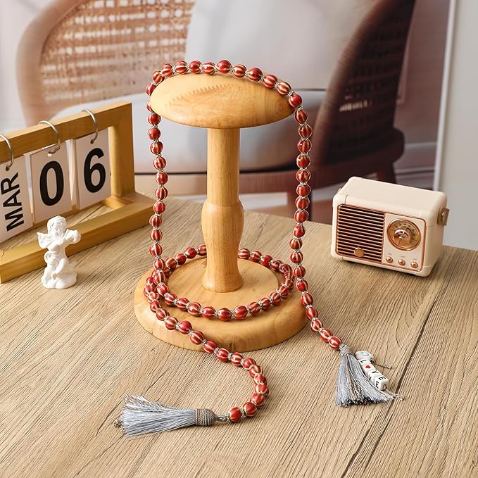 Farmhouse Ceramic Beads 50in Handcrafted Colors Bead Garland with Tassels Rustic Decor Prayer Boho Beads Big Wall Hanging and Coffee Table Decor Red Bead