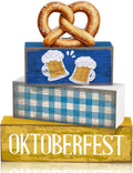 Yuntau 4 Pcs Oktoberfest Table Decorations Wooden Beer Tabletop Centerpiece Bavarian German Festival Tiered Tray Decor Rustic Oktoberfest Block Sign for Photo Prop Party