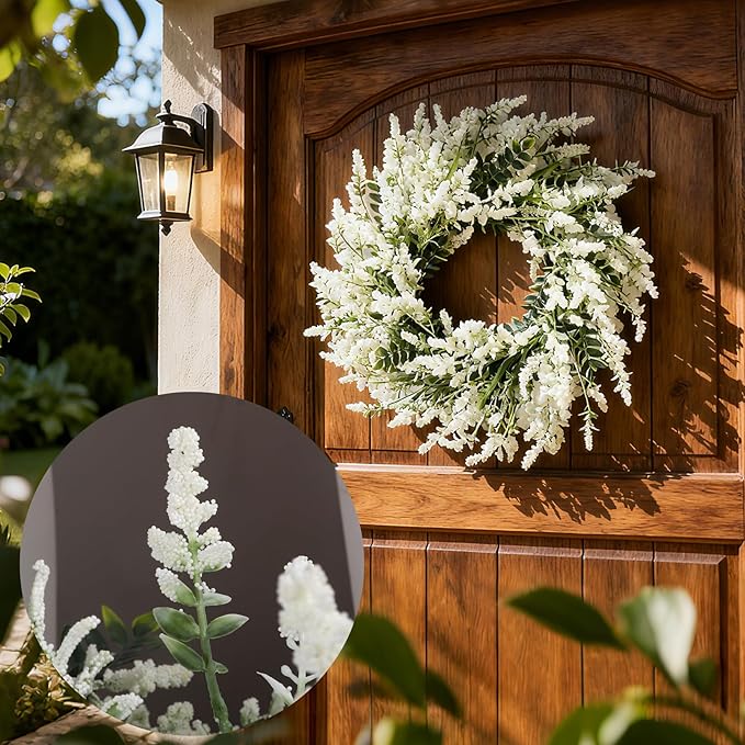 26'' Large Lavender & Eucalyptus Wreath for Front Door - Artificial Eucalyptus Leaves Greenery Outdoor Wreath for Wedding Farmhouse Porch Wall Room Home Decor (White)