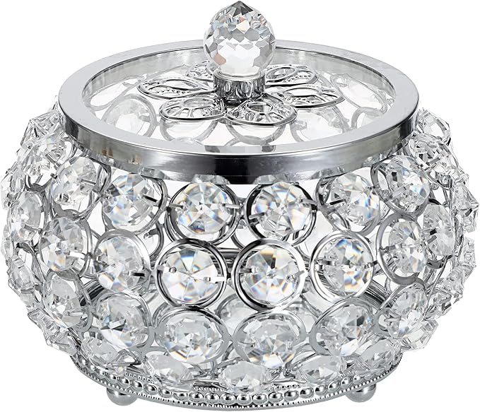 Hipiwe Crystal Jewelry Trinket Box with Glass Lid Silver Mirrored Treasure Box Decorative Jewelry Box Ring Earrings Necklace Storage Keepsake Box Gift for Women