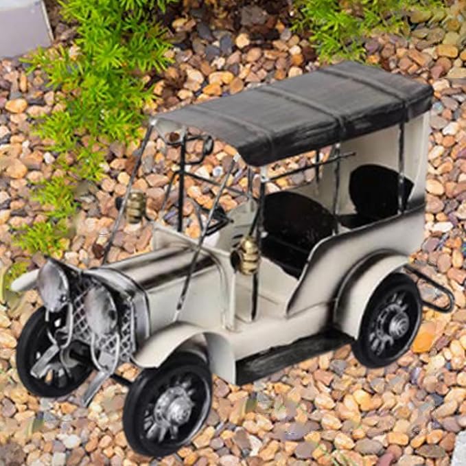 Vintage Design Car Model Home Decor Photo Prop Desktop Ornament Iron Decoration Automobile Figurine Collectible for Farmhouse, White