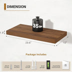 Vivelove Rustic Floating Shelves for Wall 12 Inch Deep, 24" X 12" X 1.5" Floating Shelf, 2 Inch Thick Shelf for Living Room Bathroom Bedroom Kitchen Office, Rustic Farmhouse Decor Set of 2, Walnut