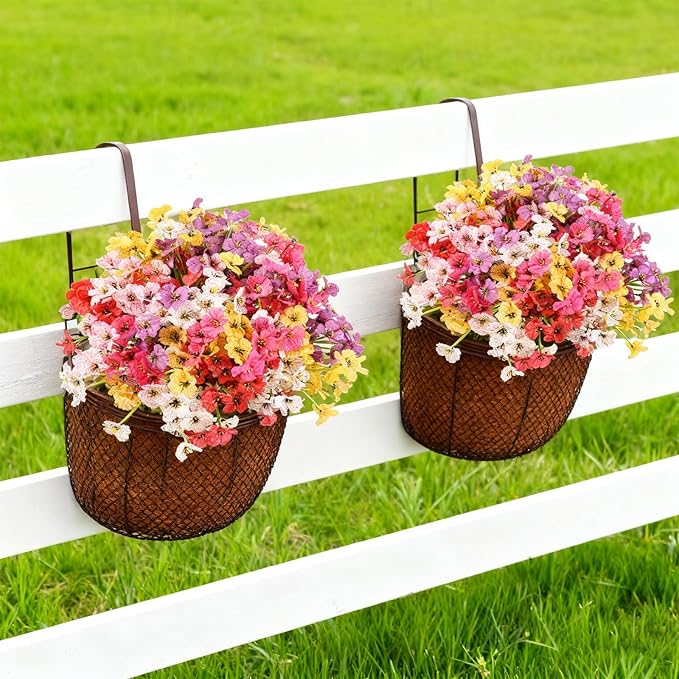 24 Bundles Artificial Flowers for Outdoor Faux Plants for Spring Summer Decoration, UV Resistant Realistic Silk Plastic Fake Flowers Garden Porch Patio Balcony Yard Front Home Decor