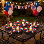 4 PCS 4th of July Hanging Wreaths for Cabinet Small Patriotic Tulip Silk Independence Day Wreaths for Front Door with Red White and Blue Flower Memorial Day Labor Day Candle Wreath for Home Wall Decor