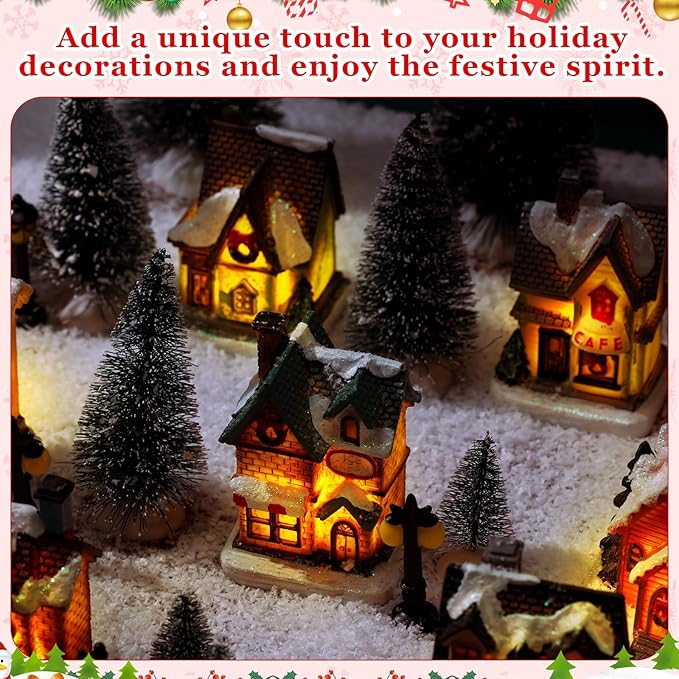 Liliful 36 Pcs Christmas Village Set Decoration Led Lighted Christmas Village House Scene Winter Houses Buildings Collection for Xmas Gifts Table Desktop Indoor Decoration Displays