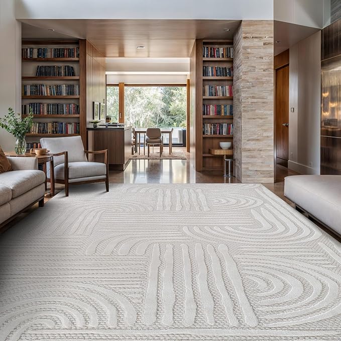 Modern Indoor Rug Orbit 5x7 Area Rugs for Living Room Luxury Kitchen Bedroom Durable Soft Geometric Durable Low and High Pile Stain Resistant Non Shedding Area Carpet 5x7