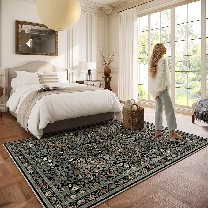 Traditional Design Vintage Floral Area Rug 6 x 9,Washable Area Rugs - Perfect for Living Room, Bedroom, Pet & Child Friendly, Nursery - Stain & Water Resistant Non-Slip, Dining Room Decor
