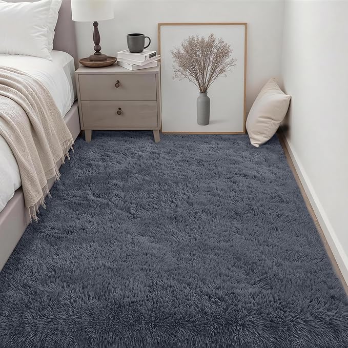 6x9 Area Rugs for Living Room Bedroom: Ultra Soft Fluffy Shag Rug Upgrade Non-Slip Non-Shedding Large Fuzzy Plush Carpet Indoor Floor Carpets for Kids Room Playroom Nursery Dorms Home Decor Grey