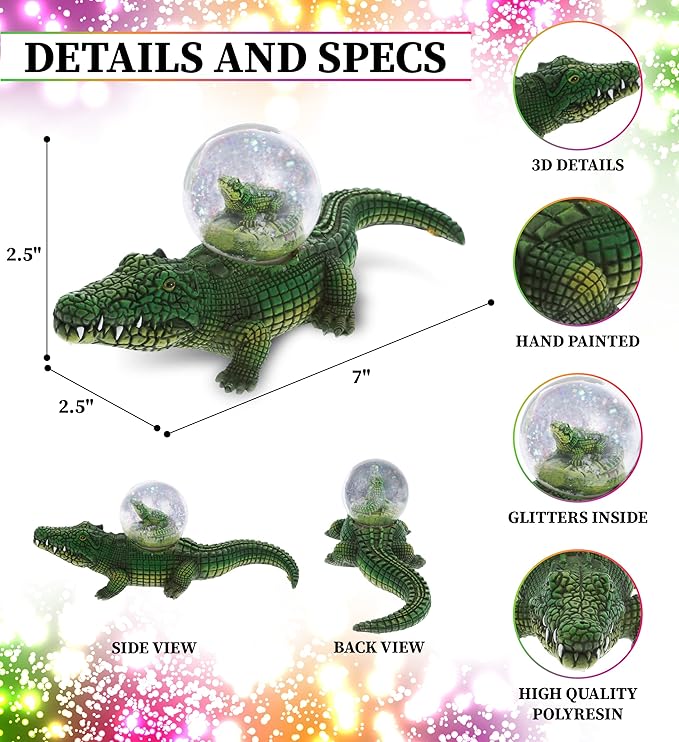 CoTa Global Alligator Snow Globe - Sparkly Water Globe Figurine with Sparkling Glitter, Collectible Novelty Ornament for Home Decor, for Birthdays, Christmas, and Valentine's Day - 45mm