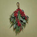 LampLust Swag for Front Door, 18 Inch Greenery with Eucalyptus and Red Berry, Teardrop Swag for Decorating, Indoor Hanging Decor for Entryways, Door or Stairways, Spring Decor, Table Centerpiece