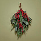 LampLust Swag for Front Door, 18 Inch Greenery with Eucalyptus and Red Berry, Teardrop Swag for Decorating, Indoor Hanging Decor for Entryways, Door or Stairways, Spring Decor, Table Centerpiece