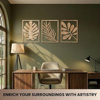 qmmp Modern Wooden Wall Sculptures - Set of 3 - Home Decor Accent - Large Wall Art for Living Room, Bedroom, Office - Easy Installation (Oak, Large - Tree Leaves)