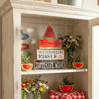 Lineshading 4 Pcs Summer Table Decor Wooden Watermelon Tiered Tray Decor Rustic Farmhouse Watermelon Block Signs Gifts Summer Tabletop Centerpieces for Home Kitchen Coffee Bar Decorations