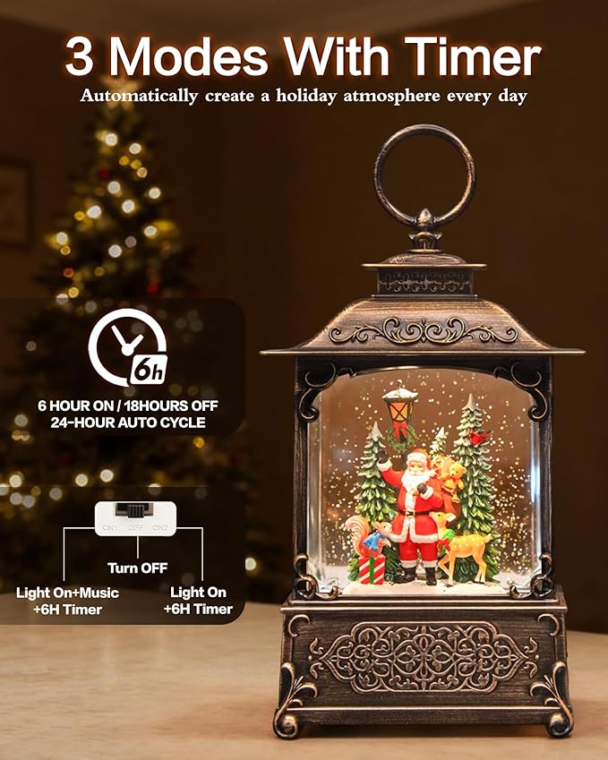 Christmas Snow Globes Light up Snowglobes Christmas Lantern with 8 Songs, 10.43" Christmas Snow Globes for kids adults, 6H Timer & Dual Power, Lighted Christmas Decorations Indoor, Gifts for Women Men